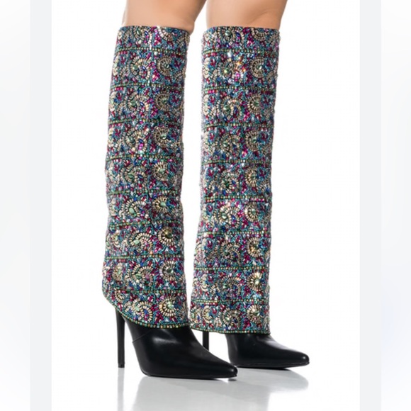 NWOB Azalea Wang Amelianna Fold Over Rhinestone Embellished Boot, size 8.5 - Picture 1 of 8